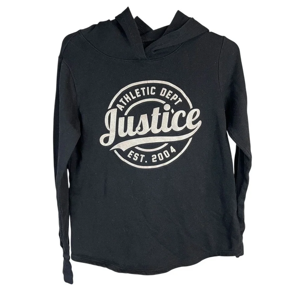 Justice Girls Athletic Dept Est 2004 Black Long Sleeve Hoodie - Size 7
